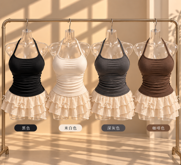 小胸顯大外擴胸墊修身掛脖吊帶背心：圖片 1